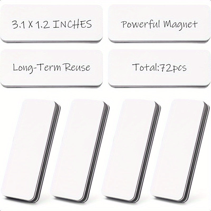72pcs Magnetic Dry Erase Labels 3.2x1.2 Inches White Blank Writable Reusable Name Tag Stickers for Classroom Home Office Refrigerator