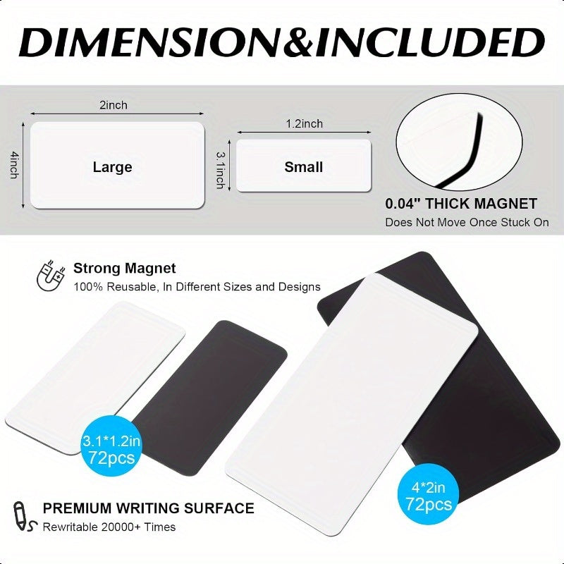 72pcs Magnetic Dry Erase Labels 3.2x1.2 Inches White Blank Writable Reusable Name Tag Stickers for Classroom Home Office Refrigerator