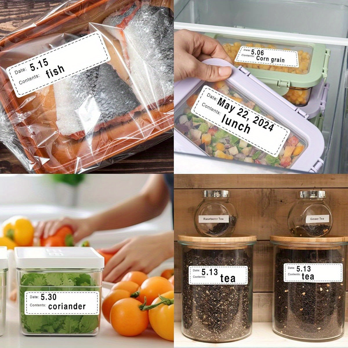 600pcs Removable Freezer Labels 1x3 Inch - Write-On & Easy Clean No Residue Food Storage Stickers with Date & Contents Fields for Kitchen, Restaurants, Markets (Black), Freezer Food Storage, Restaurant Supply, Visible Label Design, Writable Surface
