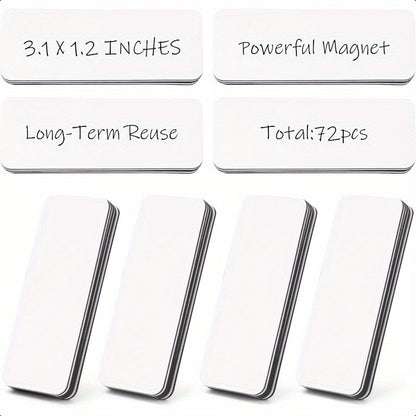 72pcs Magnetic Dry Erase Labels 3.2x1.2 Inches White Blank Writable Reusable Name Tag Stickers for Classroom Home Office Refrigerator