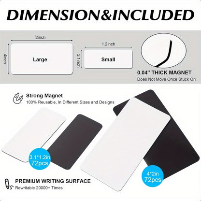 72pcs Magnetic Dry Erase Labels 3.2x1.2 Inches White Blank Writable Reusable Name Tag Stickers for Classroom Home Office Refrigerator