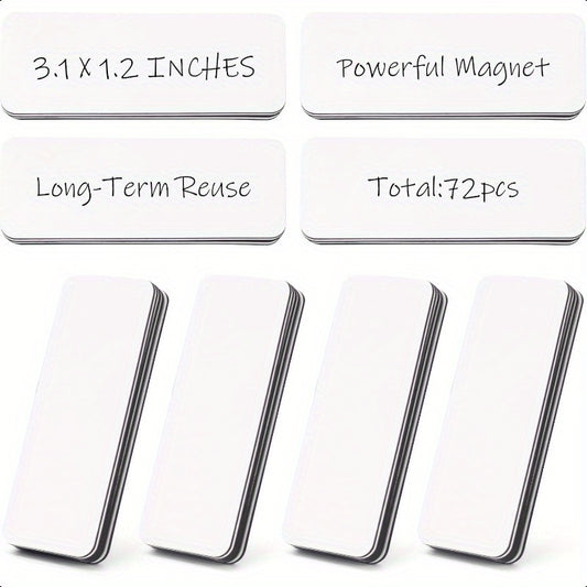 72pcs Magnetic Dry Erase Labels 3.2x1.2 Inches White Blank Writable Reusable Name Tag Stickers for Classroom Home Office Refrigerator